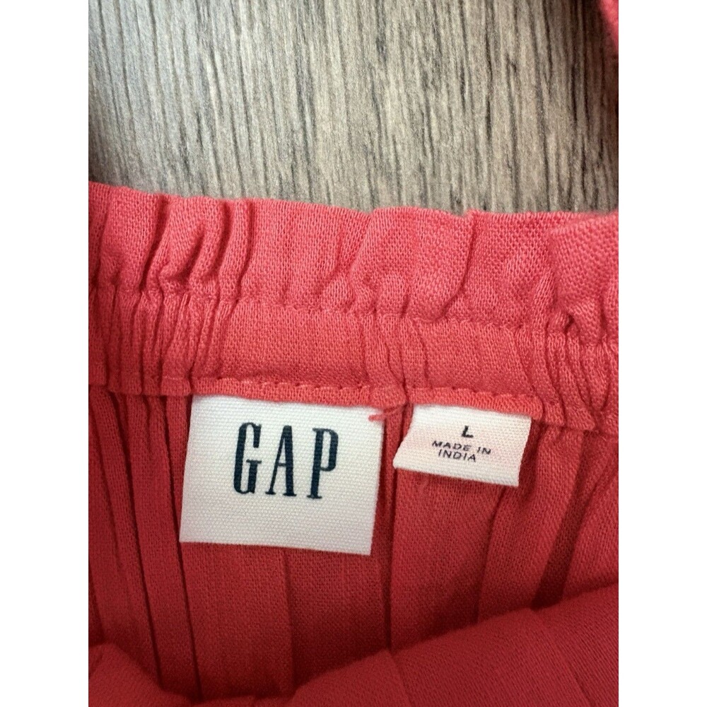 GAP Bright Coral Pink Smocked Sundress Pockets Cotton Blend Summer Dress Size L - Picture 6 of 12